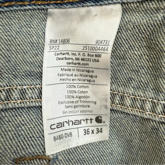 Carhartt Traditional Fit Straight Leg Dark Denim Jeans Men's B480-DVB Size 36x34 - Picture 6 of 10